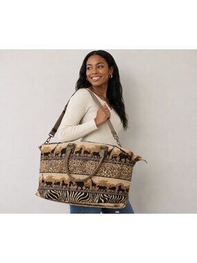 Jade African Safari Tapestry Weekender Bag Two-Piece Animal Print Travel Tote Bo